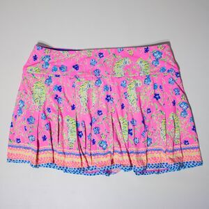 Lilly Pulitzer Luxletic Skort Skirt Pink Floral Tiger Print Women Size L (A7)